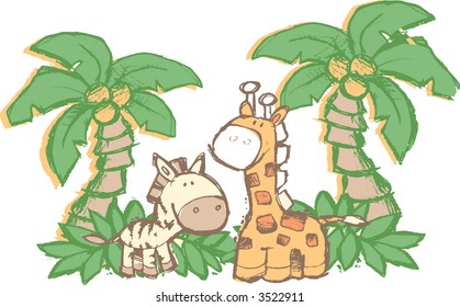 Sketchy safari scene Vector Illustration