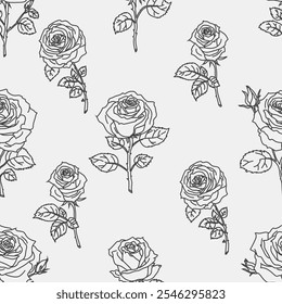 Sketchy seamless black and white floral pattern with roses. Good for textile design web, print or wrapping paper. Outline monochrome doodle flowers