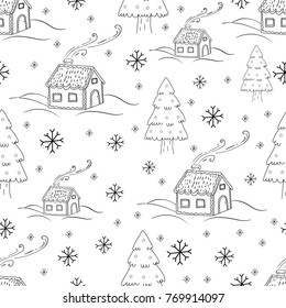 Sketchy seamless pattern vector hand drawn Doodle cartoon set of objects and symbols on the New Year theme
