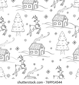 Sketchy seamless pattern vector hand drawn Doodle cartoon set of objects and symbols on the New Year theme