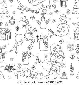 Sketchy seamless pattern vector hand drawn Doodle cartoon set of objects and symbols on the New Year theme
