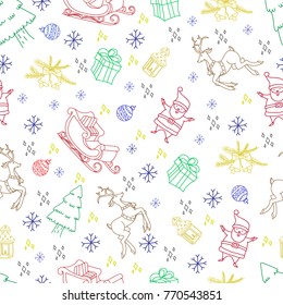 Sketchy seamless pattern vector hand drawn Doodle cartoon set of objects and symbols on the New Year theme