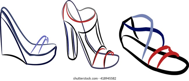 Sketchy set of shoes. Fashion clothes illustration