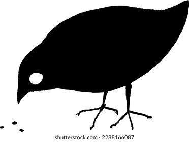 A sketchy silhouette of a fowl searching for seeds in the ground. Vector Illustration