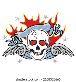 Sketchy skull illustration icon badge