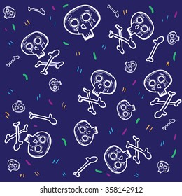 Sketchy Skull Seamless pattern Repeat Wallpaper in Blue