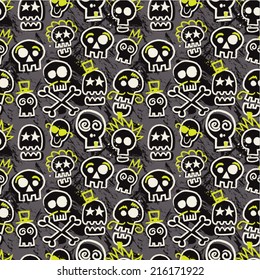 Sketchy Skull Seamless Repeat Wallpaper in Gray