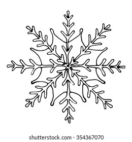 Sketchy snowflake on white background. Vector illustration.