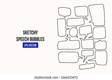 Sketchy speech bubbles with arrows directions. Hand drawing elements vector. Outline