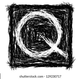 Sketchy Square Letter Q. ES 8 vector, grouped for easy editing. No open shapes or paths.
