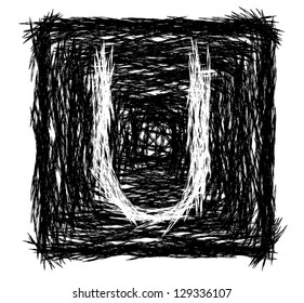 Sketchy Square Letter U. EPS 8 vector, grouped for easy editing. No open shapes or paths.