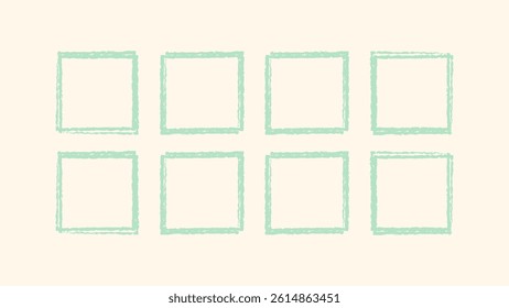 Sketchy square rough vector frame. Crayon effect hand scribble line. Childlike pastel brush stroke box. Messy doodle grunge square bundle. Vector file.