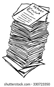sketchy Stack of Business Reports, isolated on white  
