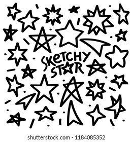 Sketchy star illustration and drawing symbol set. Hand drawing.
