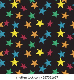 Sketchy Star Seamless Pattern With Dark Background