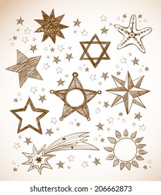 Sketchy stars collection for your design. Vector illustration 
