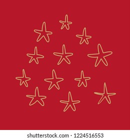 Sketchy stars hand drawn, doodle elements for christmas decoration in gold and red