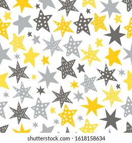 Sketchy Stars Seamless Repeat Pattern. Cute vector Illustration.