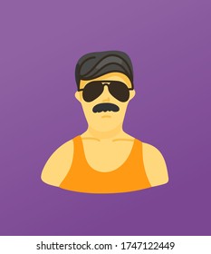 Sketchy style artistic character. Man with dark glasses