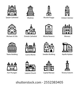 Sketchy Style Historic Landmark Icon Set 

