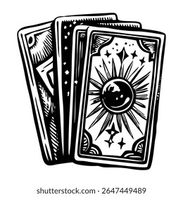 A sketchy style icon depicting tarot cards