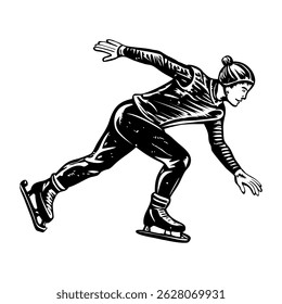 A sketchy style icon of ice skating character 