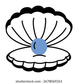 Ícone de estilo crocante de uma concha aberta com uma pérola azul dentro

