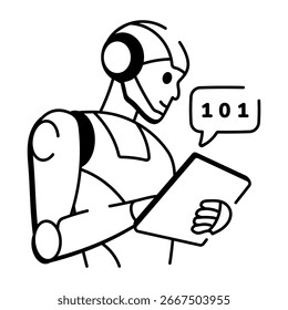 A sketchy style icon of a robot assistant