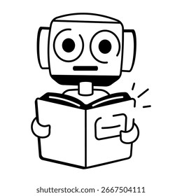 Sketchy style icon of robot learning artificial intelligence concept
