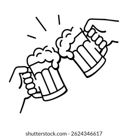 A sketchy style icon showing beer toast celebration 