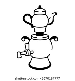 Um ícone de estilo esboçado mostrando um samovar de cobre
