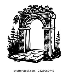 Um ícone de estilo esboçado mostrando um arco de jardim decorativo