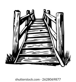 A sketchy style icon showing rustic wooden bridge
