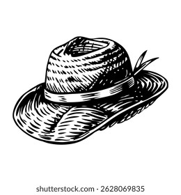 A sketchy style icon of straw hat