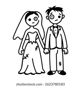 Um ícone de estilo esboço do casal zumbi
