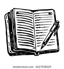 Una ilustración de estilo incompleto de un cuaderno
