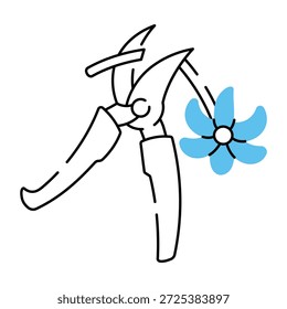Una ilustración de estilo incompleto que representa tijeras de podar