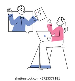 Uma ilustração de estilo esboçado representando contratação remota