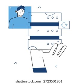 Uma ilustração em estilo esboçado mostrando um backup de dados