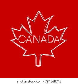 A sketchy style maple leaf with text inside that says Canada in vector format.