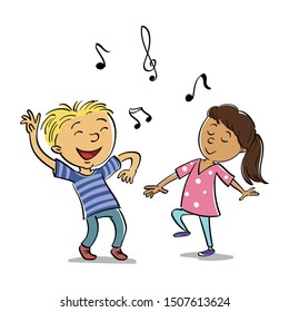 Sketchy style vector illustration of a boy and a girl dancing to music