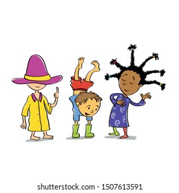 Sketchy style vector illustration of three completely differnt kids celebrating their diversity