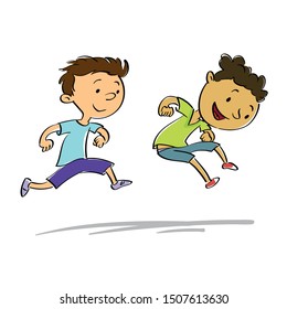 Sketchy style vector illustration of two boys jumping
