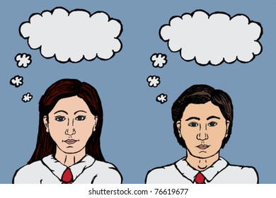 Sketchy style vector of schoolchildren thinking.