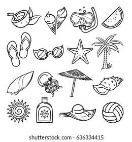 Sketchy summer holiday element set. Flat icon design vector illustration 
