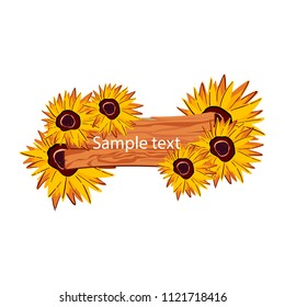 Sketchy sunflowers background, vector greeting card with copy space. sunflower wreath illustration isolated on white. Vector illustration