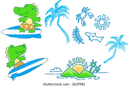 Sketchy Surfer Set Vector Illustration