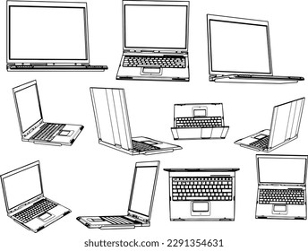 "Sketchy Tech: Laptop Drawings from Every Angle"
"Laptop Renderings: Hand-Drawn Sketches in 3D"
"Silhouetted Laptops: A Series of Different Angles" Hand-Drawn Laptop Illustrations