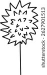 A sketchy tree with a rounded crown of jagged leaves stands on a thin trunk.  This abstract plant presents a playful, hand-drawn aesthetic with a single stem. Cartoon vector illustration