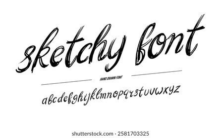 Sketchy typeface, lettering with brush or pen and ink. Chalk aggressive font modern looking calligraphy hand written abc